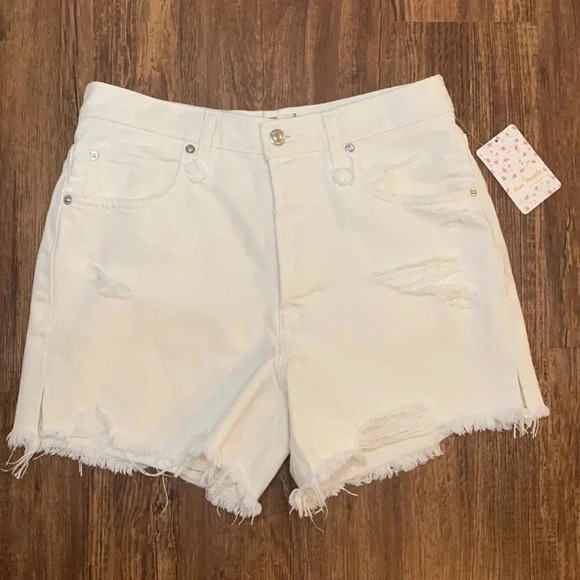 NWT Free People We The Free Denim Button Fly Cutoff Shorts Bright White - Picture 2 of 15
